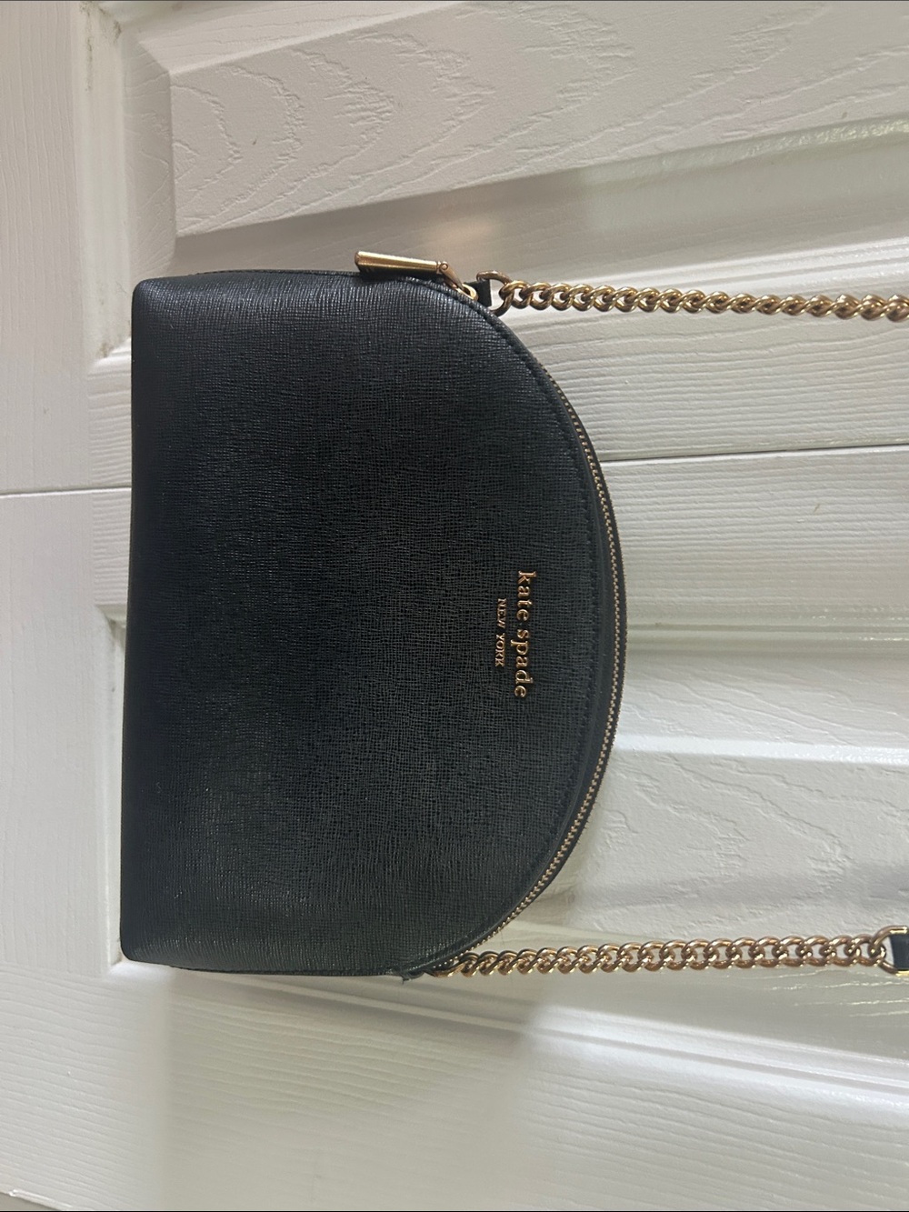 kate spade Black Leather Dome Crossbody with Gold Chain